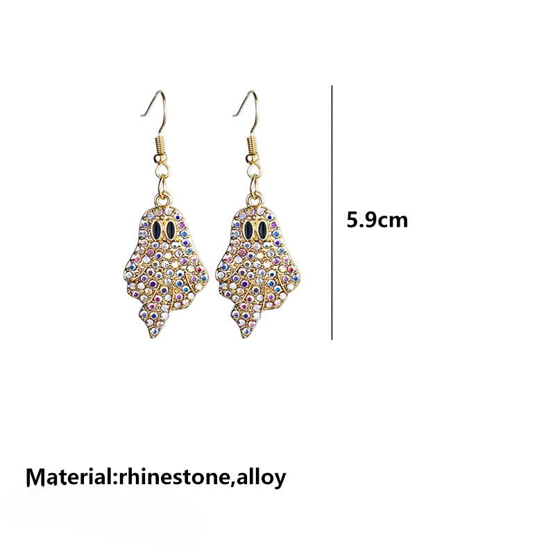 Wholesale 2 Pairs/Pack Halloween Pumpkin Ghost Diamond Metal Earrings ACC-ES-HY161