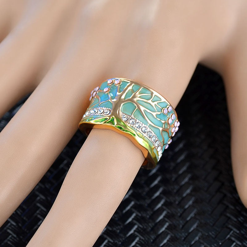 Wholesale Epoxy Diamond Ring Retro Colorblock Tree of Life Ring ACC-RS-MiYi007