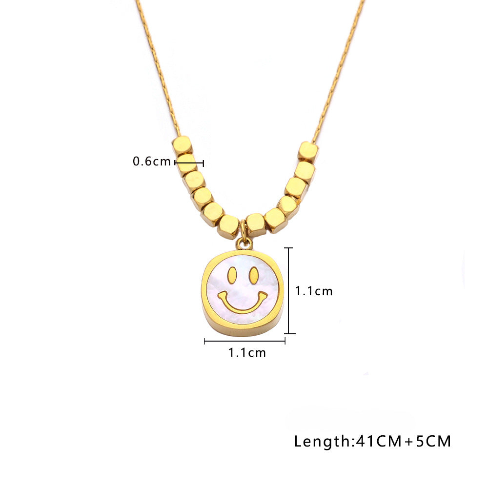 Wholesale Mother of Pearl Smile Pendant Titanium Steel Necklace Choker Necklaces ACC-NE-DaLang002