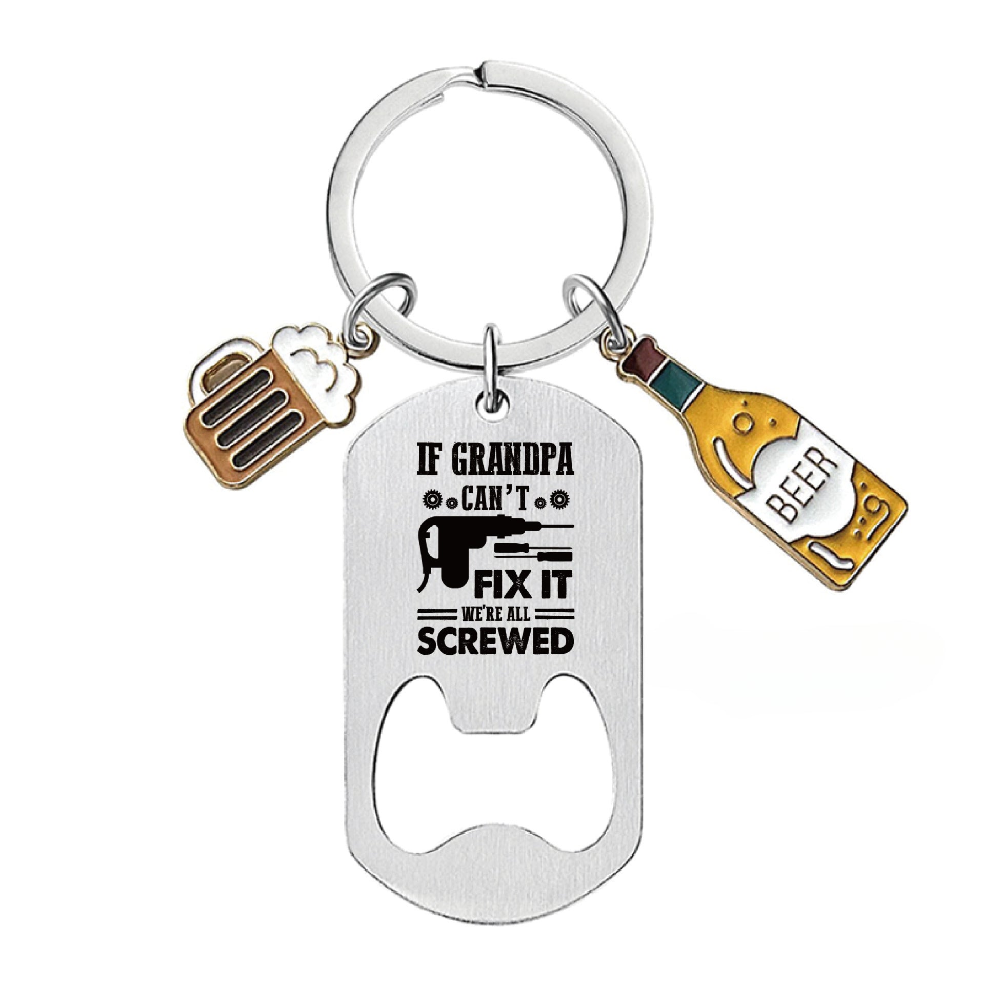 Wholesale Stainless Steel Bottle Openers, Wine Glasses, Father's Day Gifts, Metal Engraved Keychain ACC-KC-Ganggu004