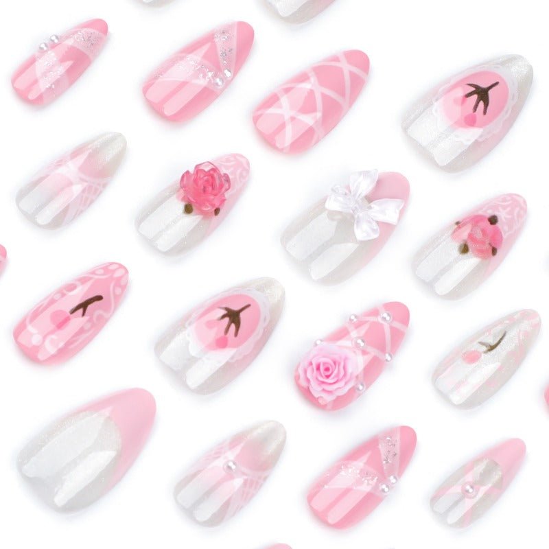 Wholesale 24 Pieces/box Pink 3D Flower Nails Kits Nail Stickers ACC-NS-LeFan244