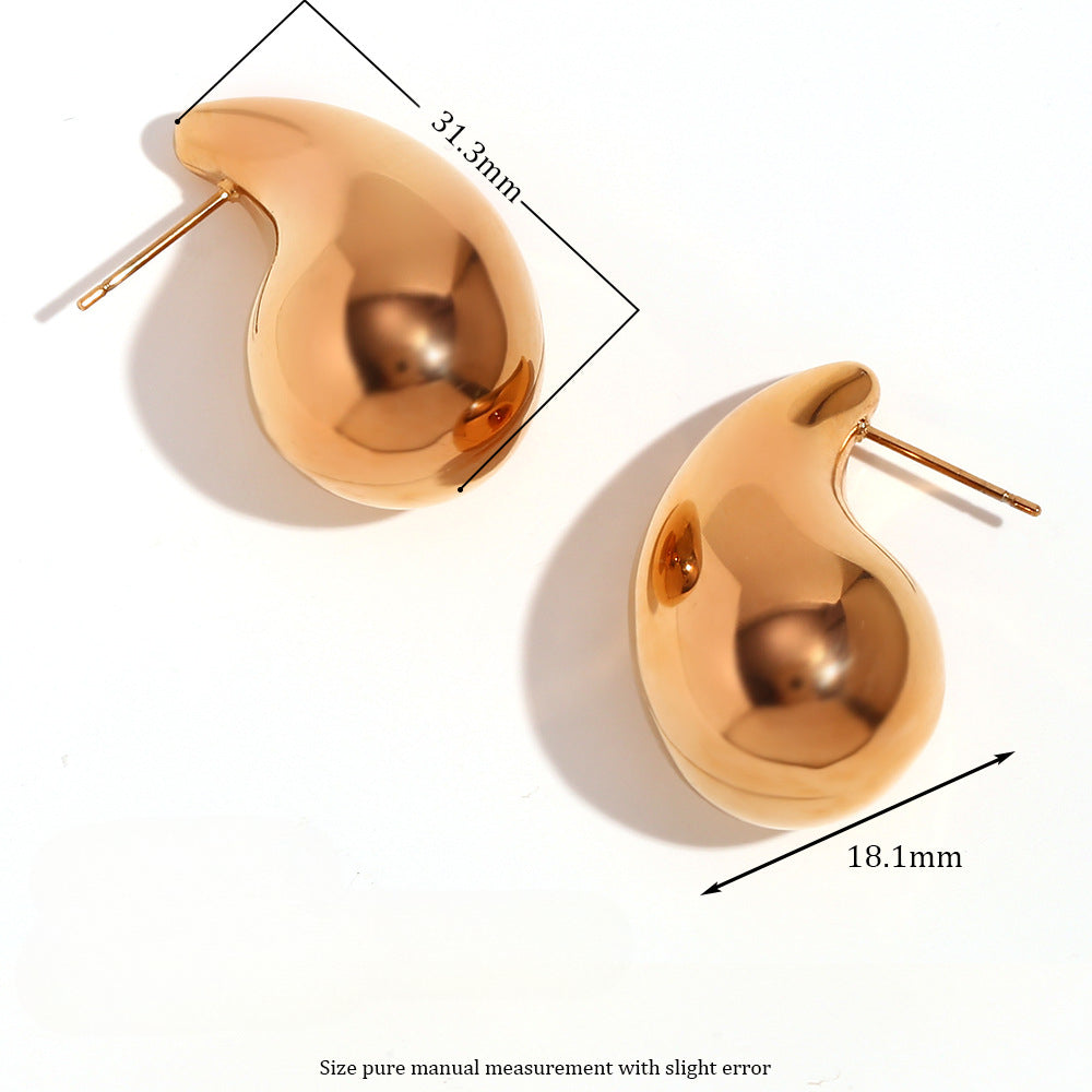 Wholesale Vintage Glossy Water Drop Earrings Stainless Steel 18K Gold Plated ACC-ES-Mengj001
