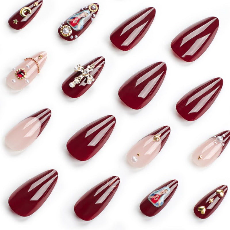 Wholesale 24 Pieces/box Cross Diamond Press-on Nails Kits Nail Stickers ACC-NS-LeFan083