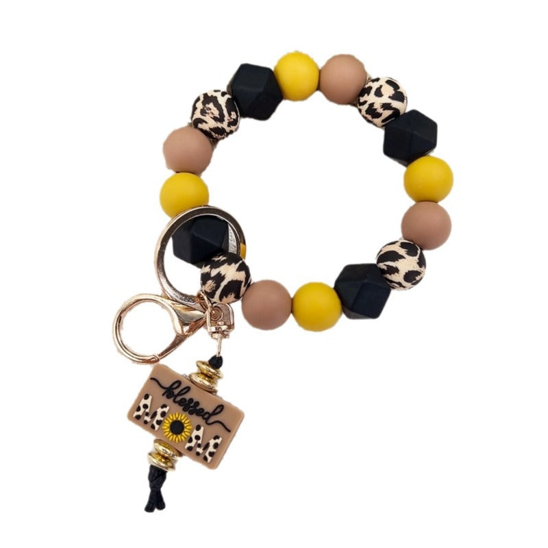 Wholesale Mother's Day Leopard Print Silicone Beaded Keychain ACC-KC-JiuYa005