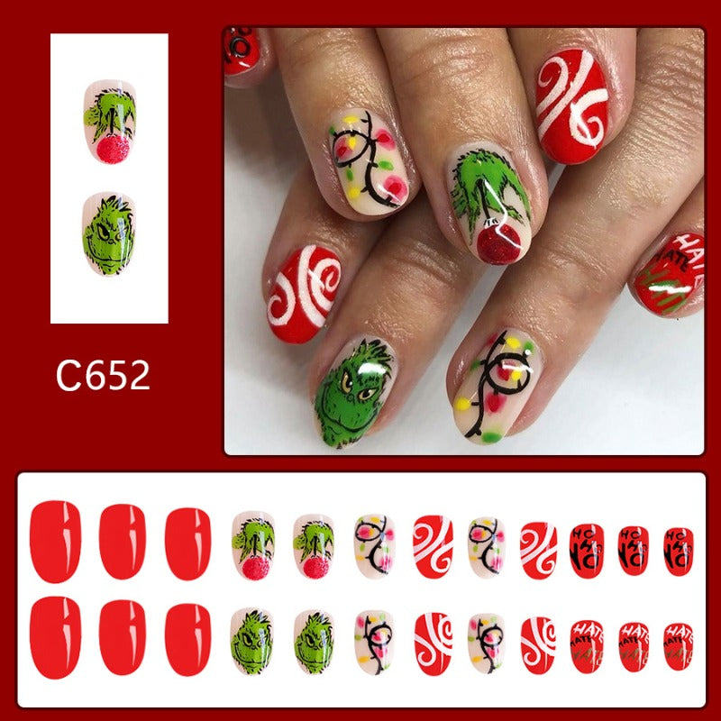 Wholesale 24 Pieces/box Christmas Cute Green Monster Nails Kits Nail Stickers ACCVIP-NS-GuaiXL001