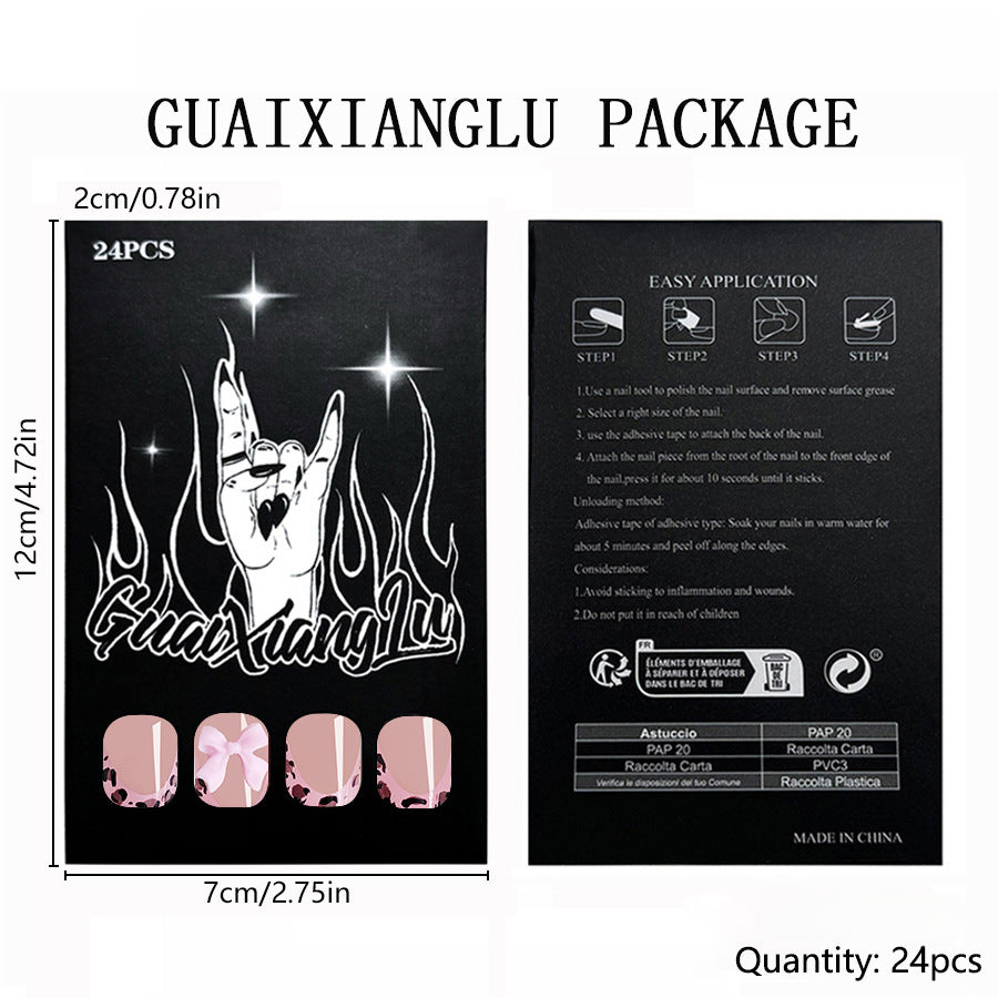 Wholesale 24 Pieces/box Pink Leopard Press-on Nails Kits Nail Stickers ACC-NS-GuaiXL115