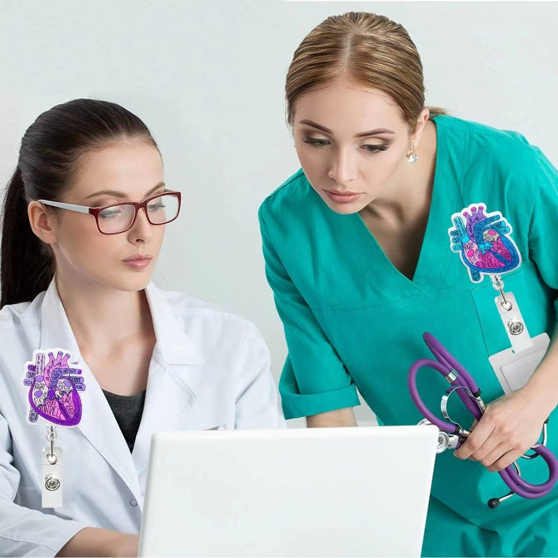 Wholesale Acrylic Glitter Heart Doctor Retractable Rotating Badge Reel Keychain ACC-KC-LingYu003