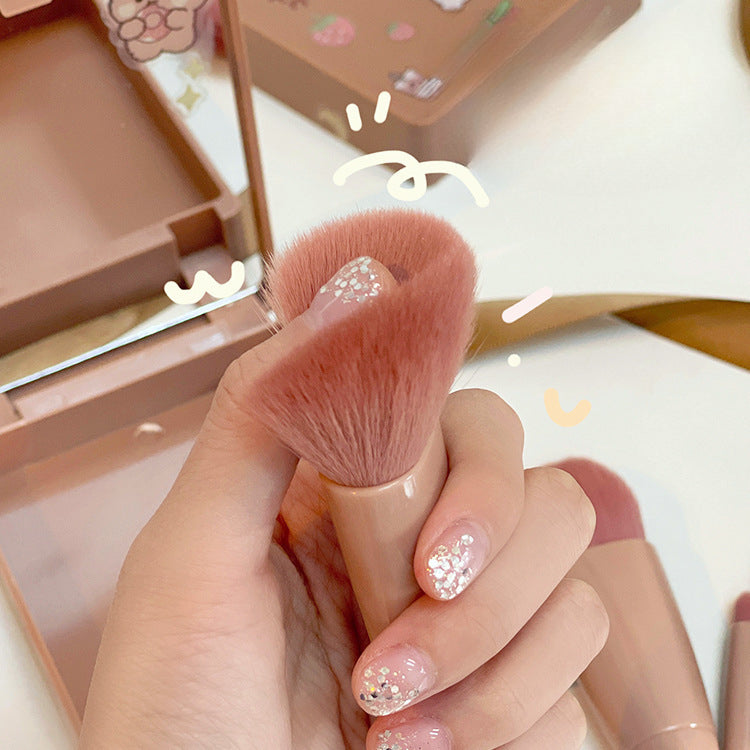 Wholesale Portable 5 Pcs Makeup Brush Travel Set with Mirror Mini Powder Brush Foundation Brush Eye Shadow Brush ACC-MB-YuHeng002