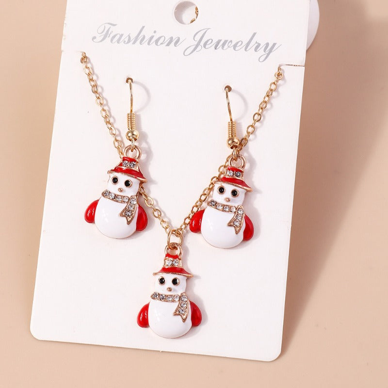 Wholesale Santa Claus Elk Cane Christmas Tree Snowman Necklaces Earrings Set ACC-NE-YueSen005