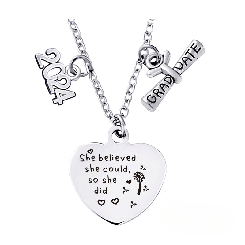 Wholesale Love Pendant 2024 Graduation Season Gift Titanium Steel Necklace ACC-NE-Ganggu001