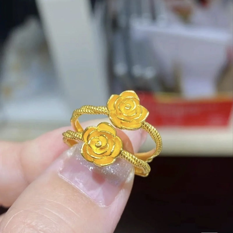 Wholesale Brass Gold Plated Rose Flower Ring ACC-RS-WanXi009