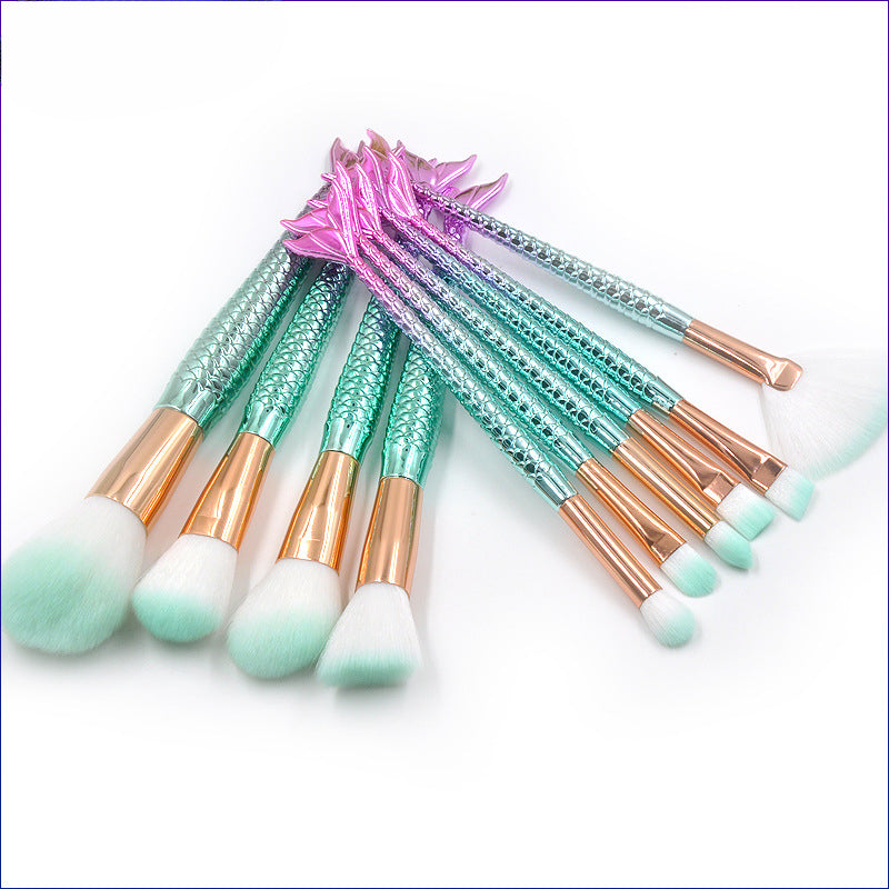 Wholesale 11 Pieces/set Mermaid Tail Eye Makeup Brush Set Eyebrow Brush Eye Shadow Brush Makeup Tools ACC-MB-LXY009