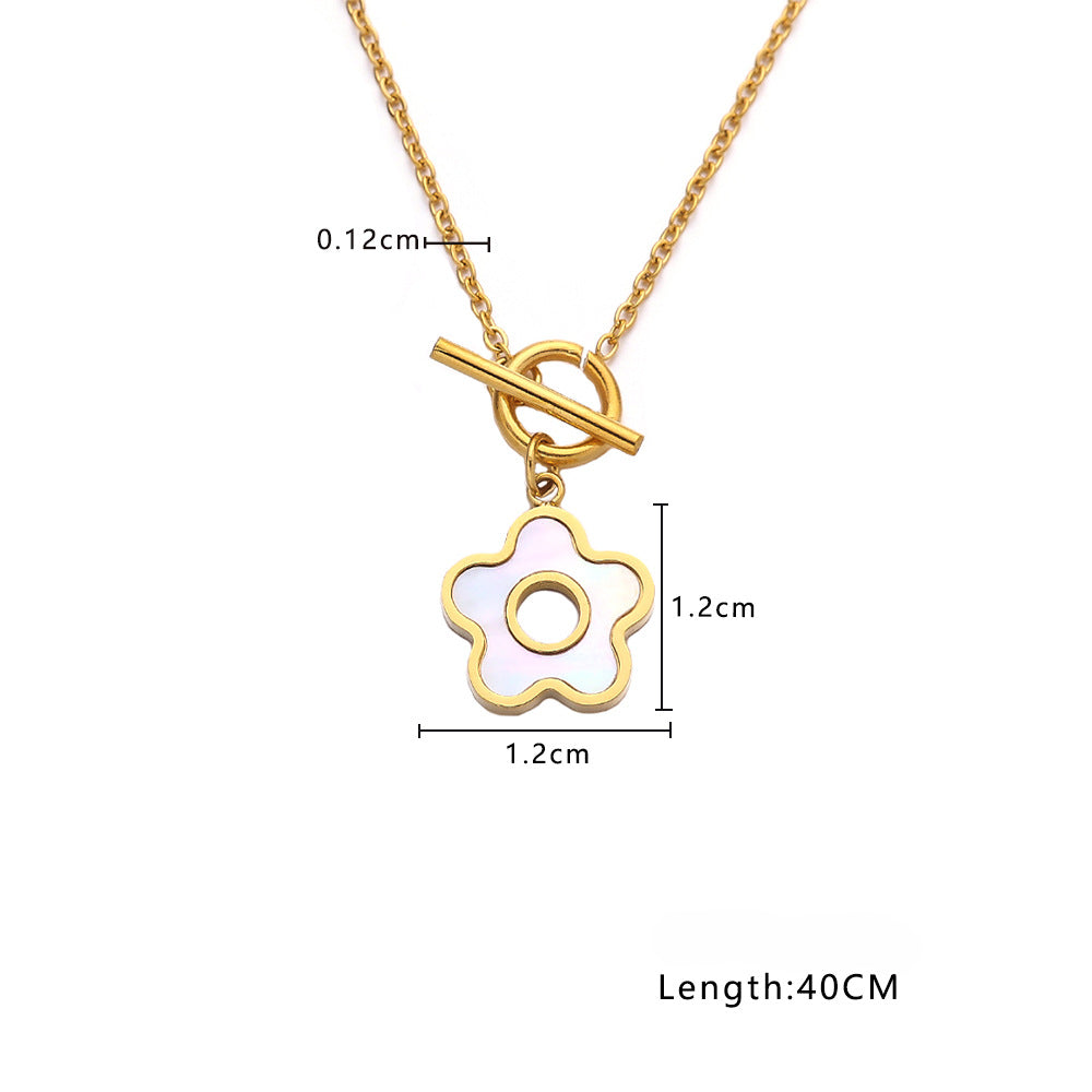 Wholesale Five-leaf Flower Pendant Titanium Steel Gold-plated Necklaces Choker Necklaces ACC-NE-DaLang003