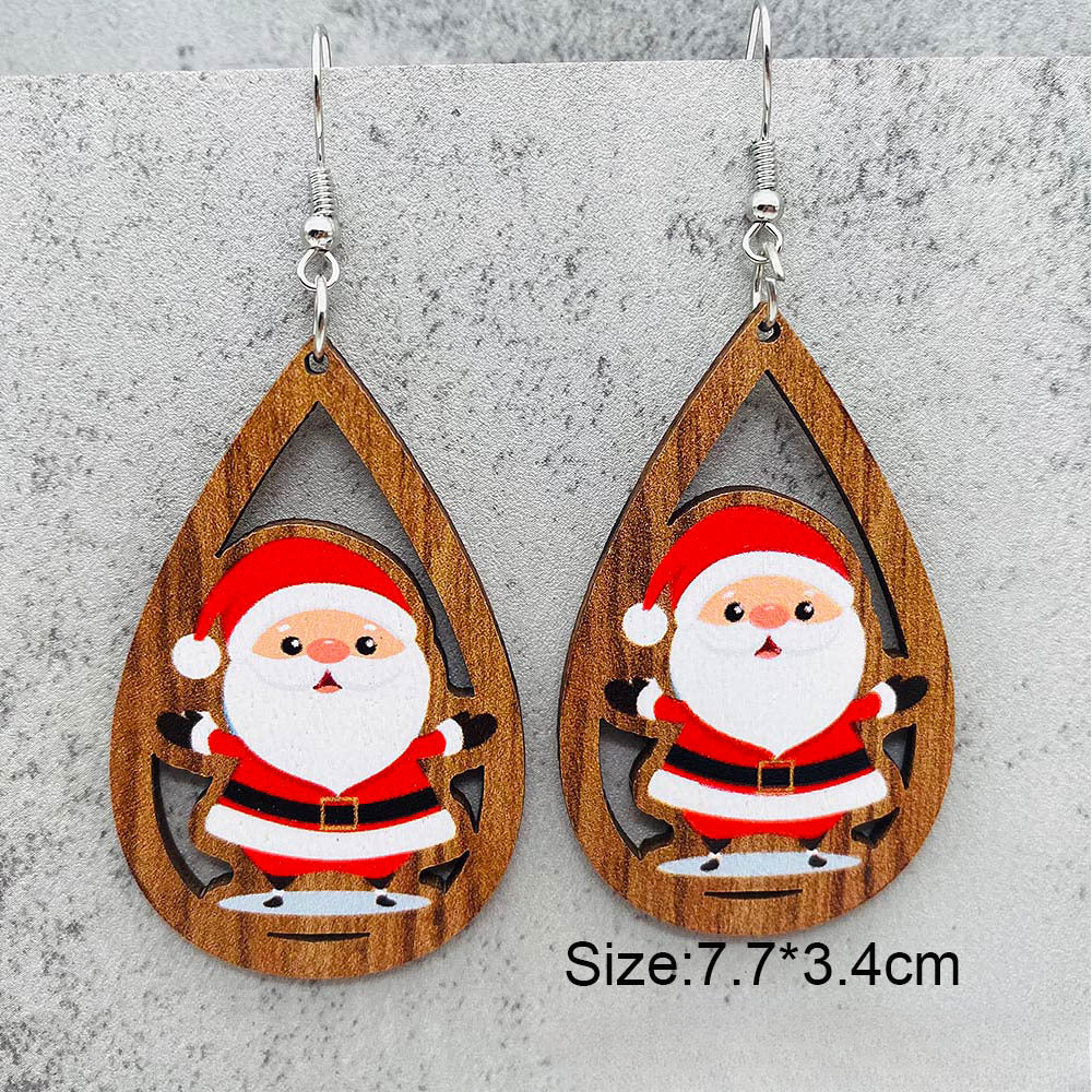 Wholesale Christmas Santa Claus Bell Red Car Water Drop Wood Earrings ACC-ES-ChenY061