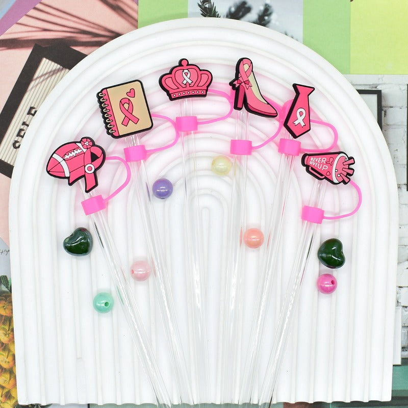 Wholesale Random 100pcs Pink Theme 10mm PVC Soft Straw Tube Cap  ACC-SCR-RYY112