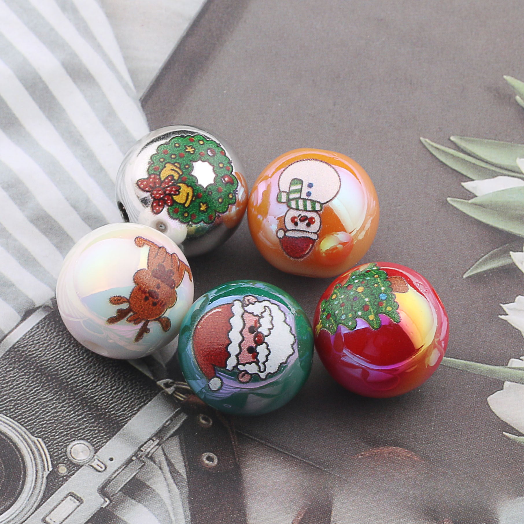 Wholesale 20pcs 16mm Christmas UV Color Printed Acrylic Round Beads DIY Bead Accessories ACC-BDS-ZhiXiang002