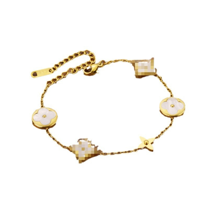 Wholesale Four Leaf Clover White Five Flower Stainless Steel Bracelet ACC-BT-Quanx001