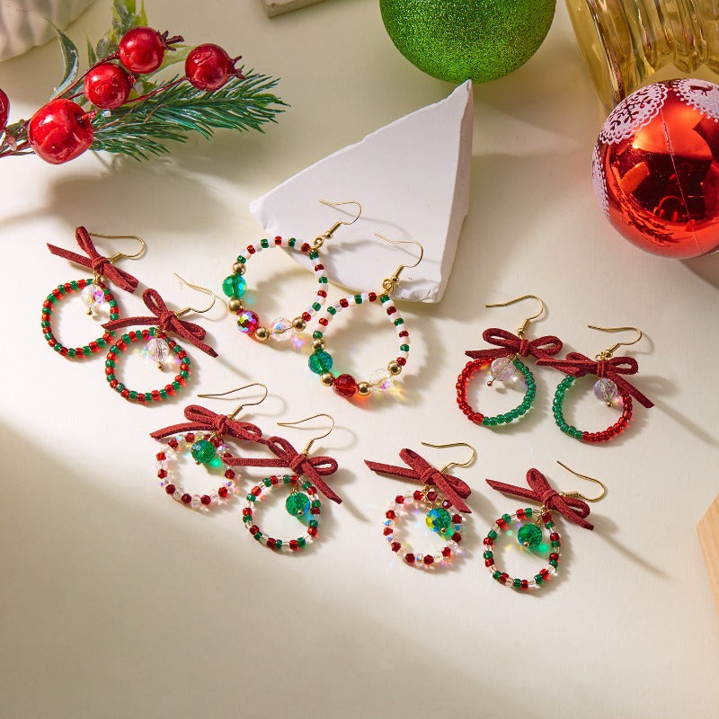 Wholesale Christmas Xmas Bow Wreath Earrings ACC-ES-YingHao005