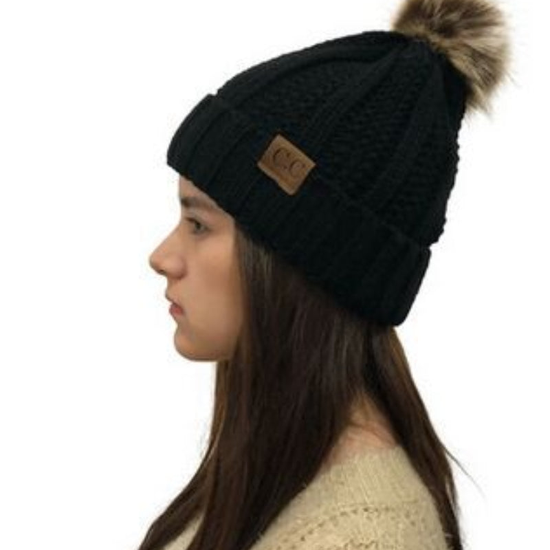 Wholesale Detachable Wool Ball Cuff Knitted Hat ACC-HT-Xiongk003