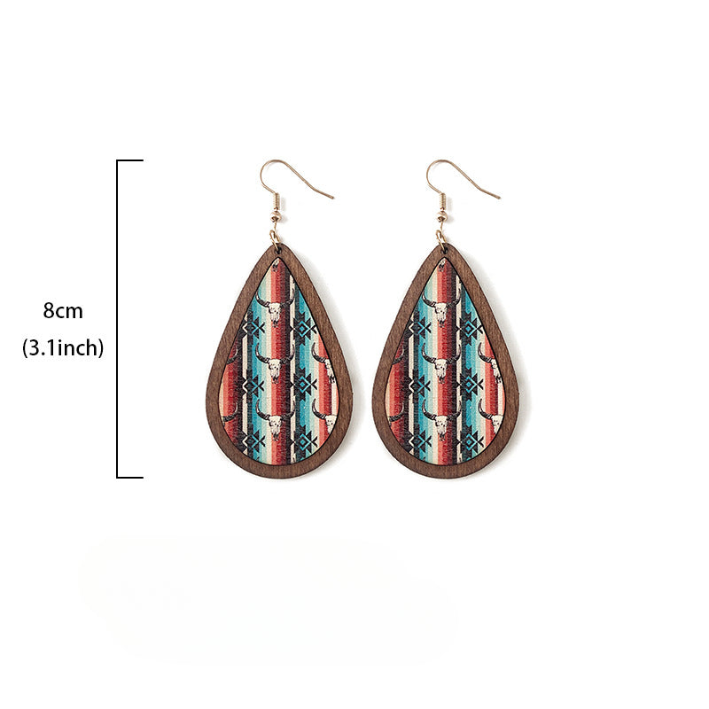 Wholesale Western Style Vintage Wood Earrings Aztec Water Drop Earrings ACC-ES-XinChuan040