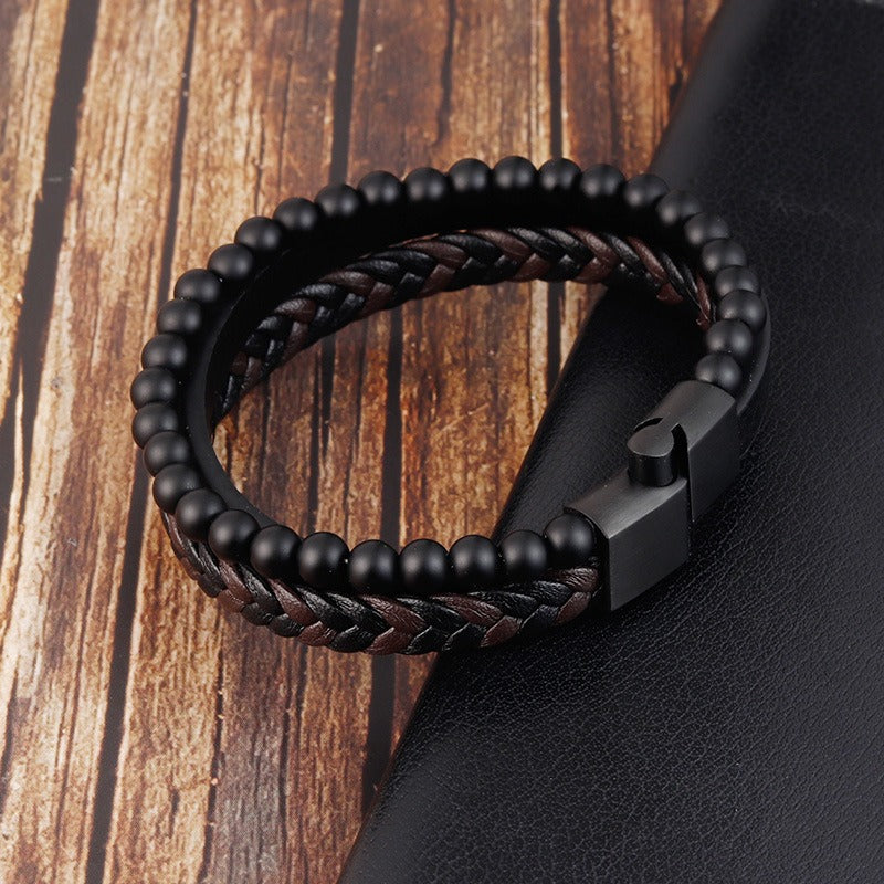 Wholesale Natural Stone Volcanic Stone Leather Bracelet ACC-BT-OSD004