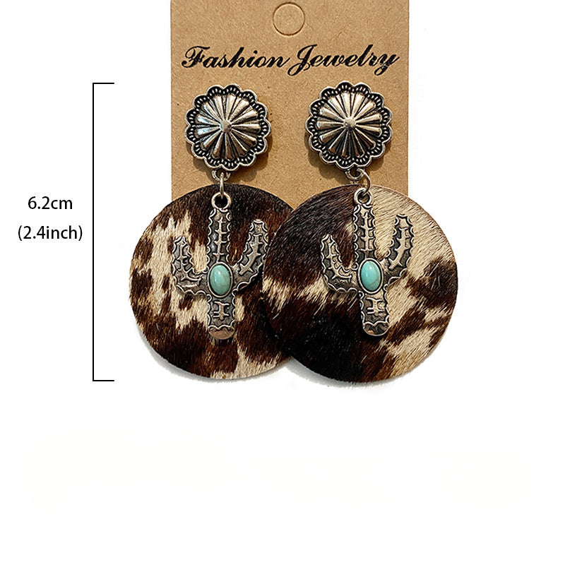 Wholesale Western Style Vintage Leather Earrings Bohemian Cactus Earrings ACC-ES-XinChuan038