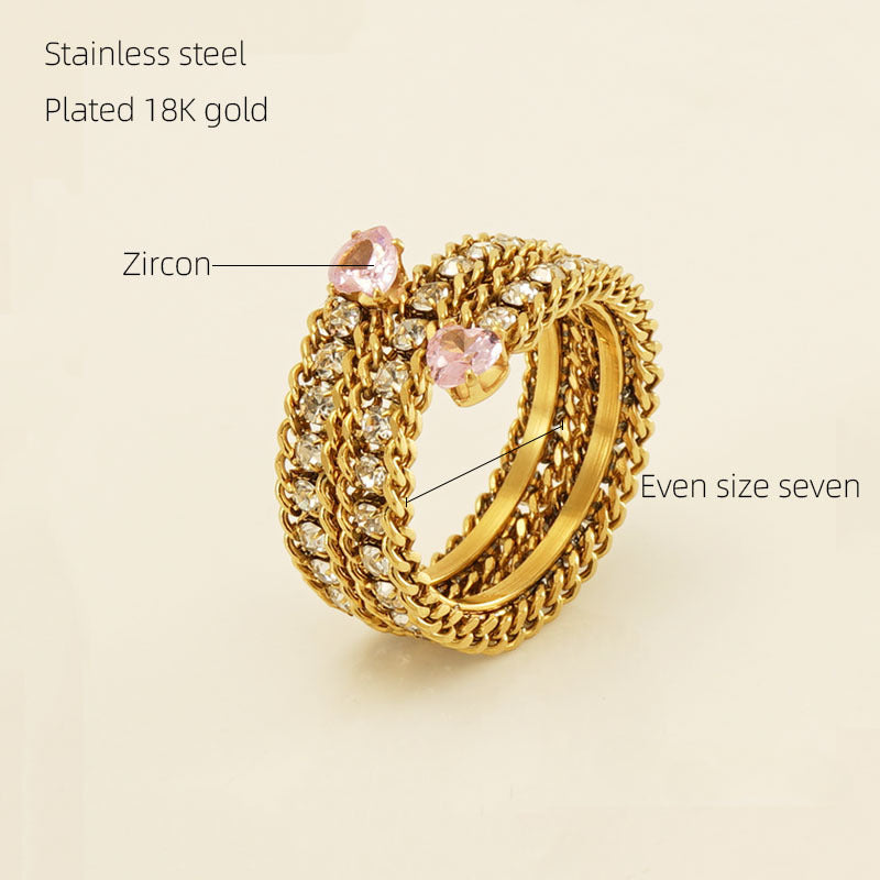 Wholesale Stainless Steel 18k Full Diamond Multi-layer Open Adjustable Rings ACC-RS-ZhongXin007