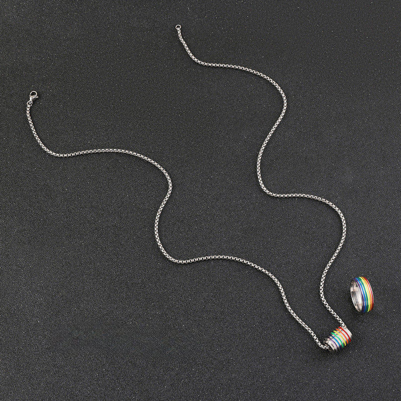 Wholesale Stainless Steel Rainbow Oil Drop Small Cylindrical Piercing Necklace Ring ACC-RS-ZhongQi005