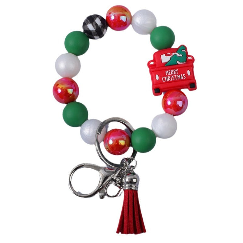 Wholesale Christmas Cute Santa Hat Old Man Silicone Beaded Keychain ACC-KC-JiuYa020