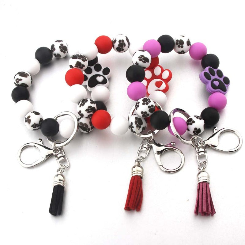 Wholesale Cartoon Dog Paw Silicone Handmade Tassel Bracelet Keychain ACC-KC-JinAn020