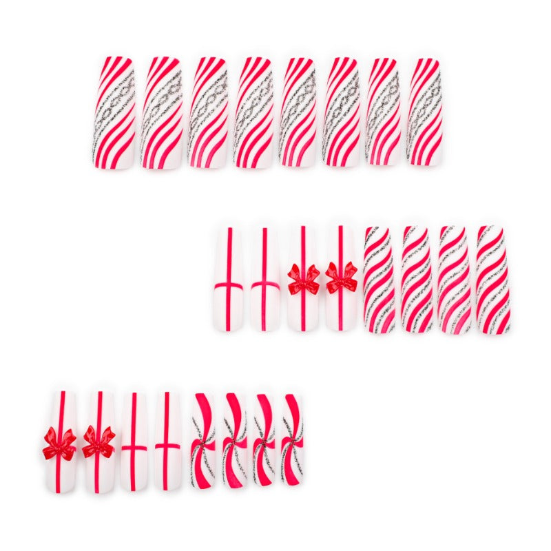 Wholesale 24 Pieces/box Christmas Red Bow Press-on Nails Kits Nail Stickers ACC-NS-LeFan184