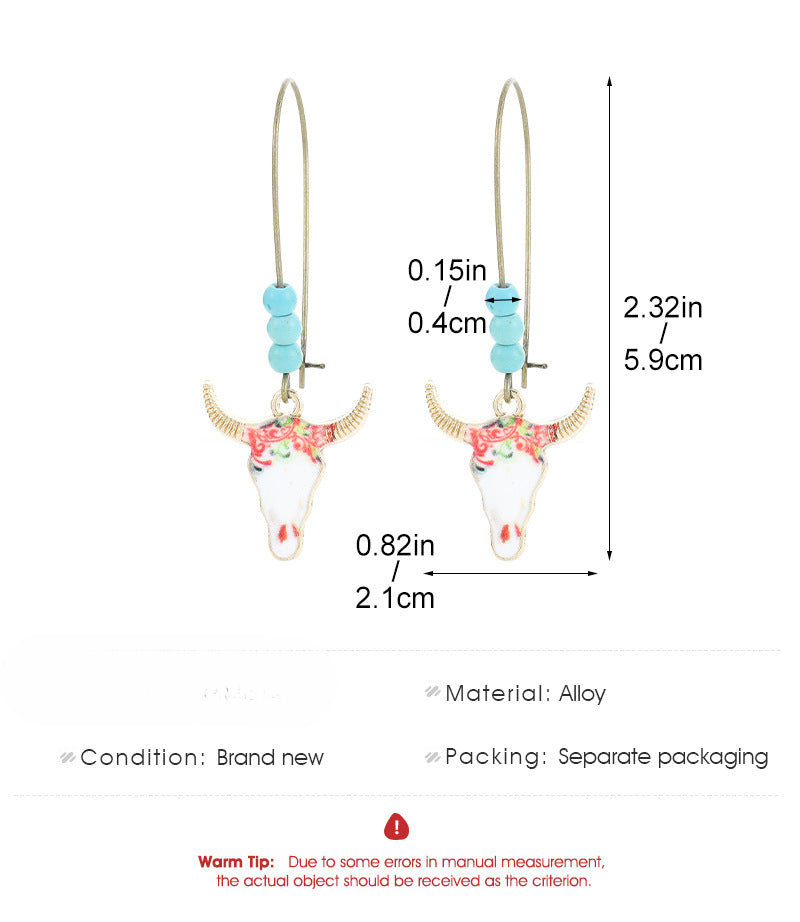 Wholesale Ethnic Style Bull Head Retro Western Cowboy Style Turquoise Earrings ACC-ES-ChengJing003