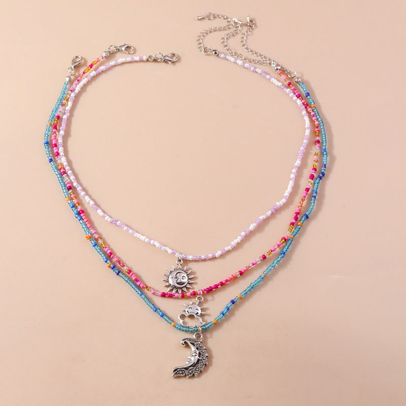 Wholesale 7pcs Vintage Sun Moon Rice Bead Necklace Set ACC-NE-YueSen022