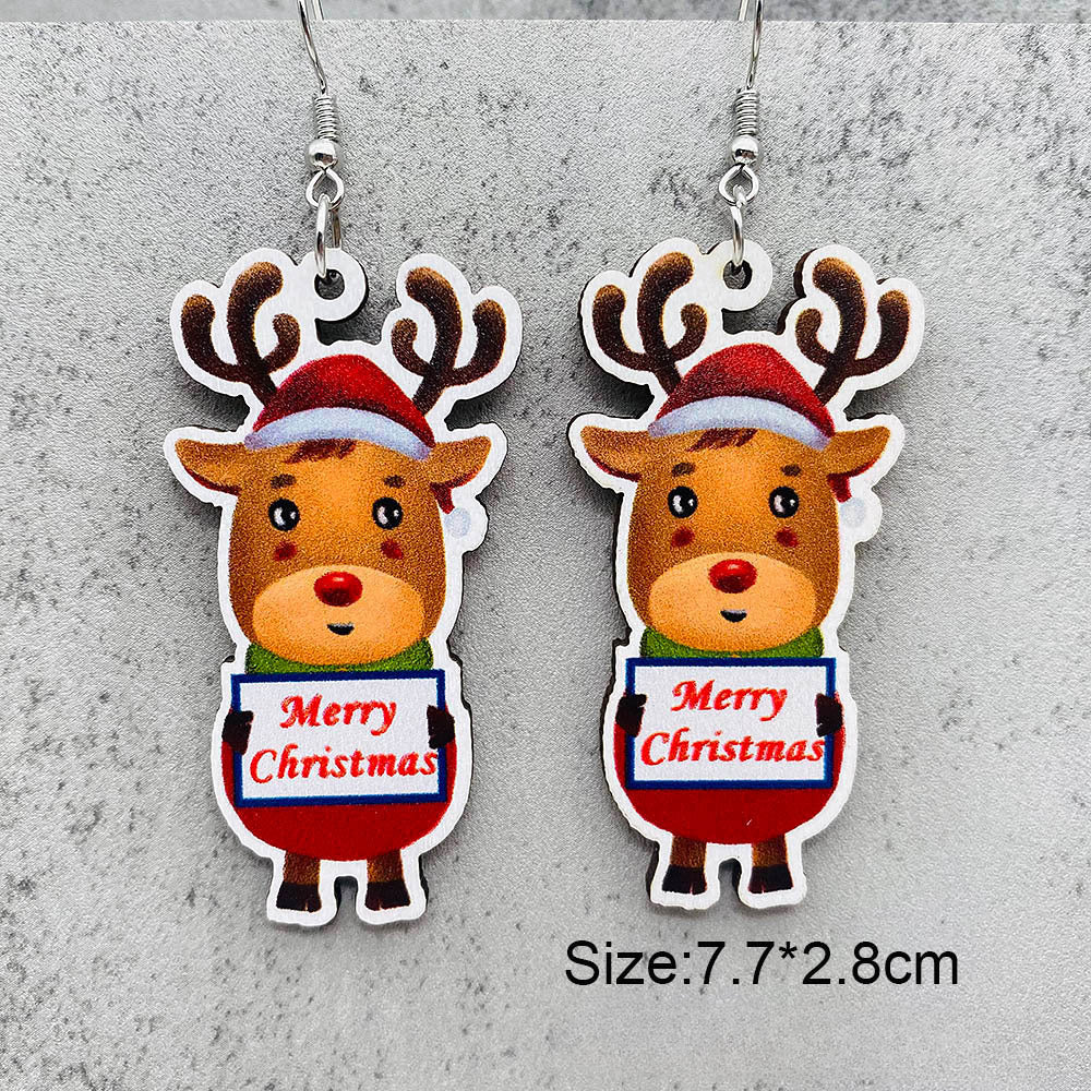 Wholesale Christmas Santa Claus Christmas Stocking Elk Wood Earrings ACC-ES-ChenY055