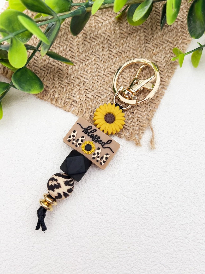 Wholesale Mother's Day Leopard Print Silicone Beaded Keychain ACC-KC-JiuYa005