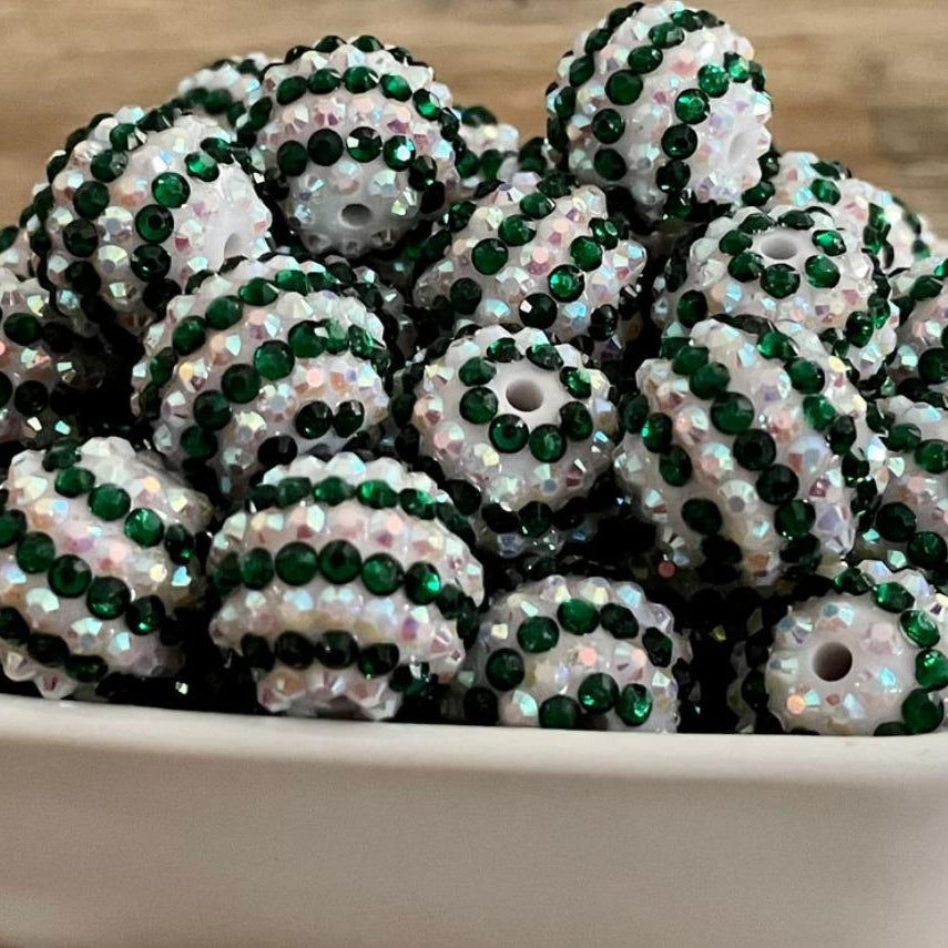 Wholesale 5pcs 16-22MM Resin Diamond Balls Dark Green and White Stripes Diamond Ball Beads ACC-BDS-NiJia053