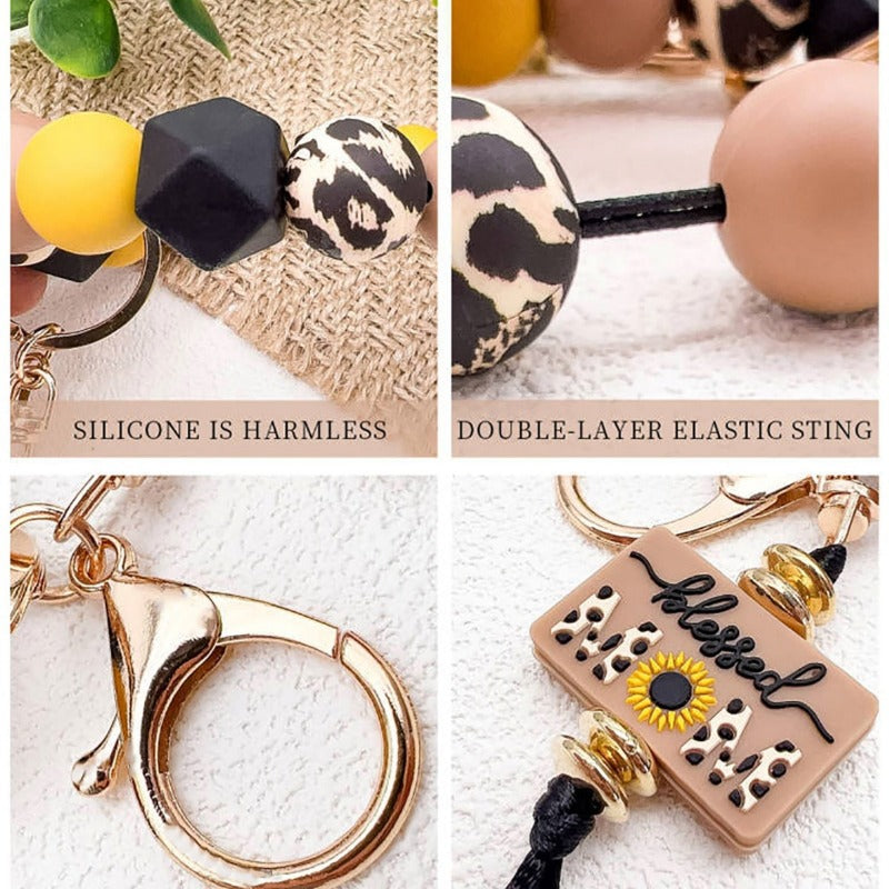 Wholesale Mother's Day Leopard Print Silicone Beaded Keychain ACC-KC-JiuYa005