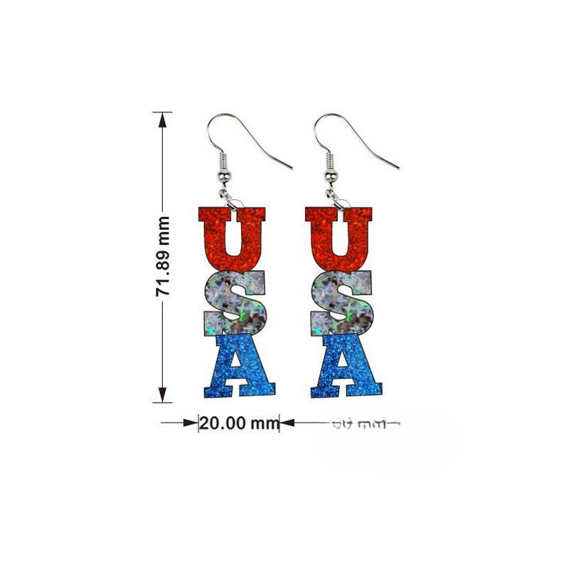 Wholesale American Independence Day Red White and Blue Striped Heart Shape Pentagram USA Acrylic Earrings ACC-ES-XP011