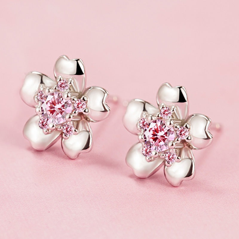 Wholesale 925 Silver Needle Cherry Blossom Plum Earrings ACC-ES-WeiHua005