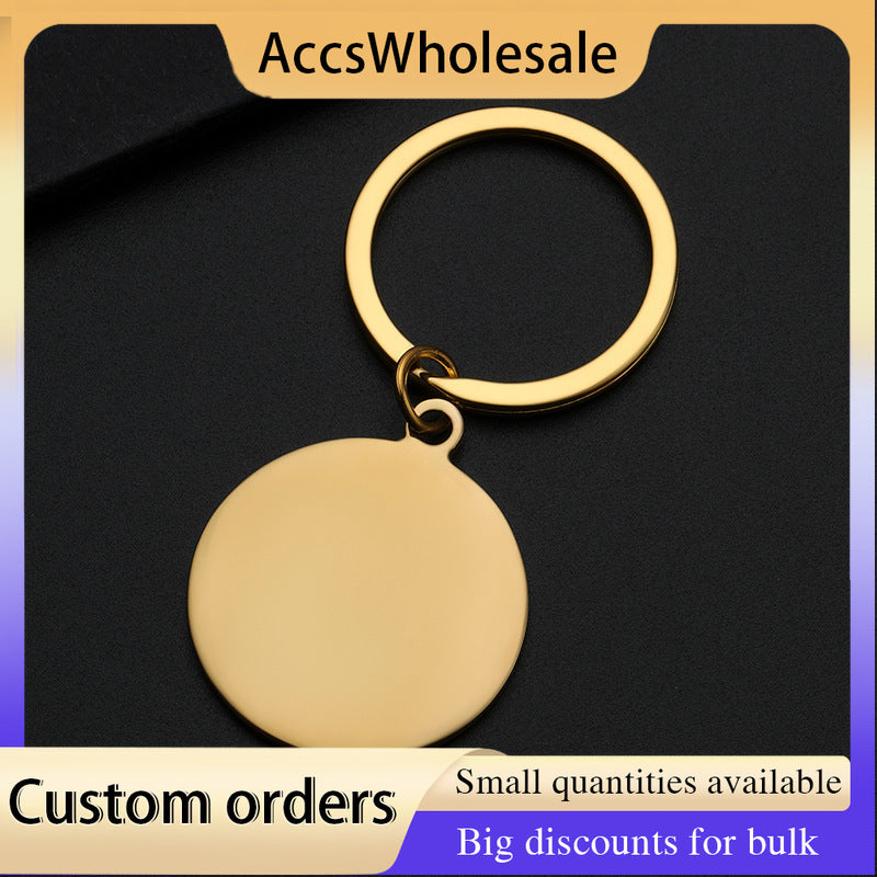 Custom Keychain with Laser Engraved Text or Logo - Multi-color Round Hanging Plate Engraved Metal Keychain