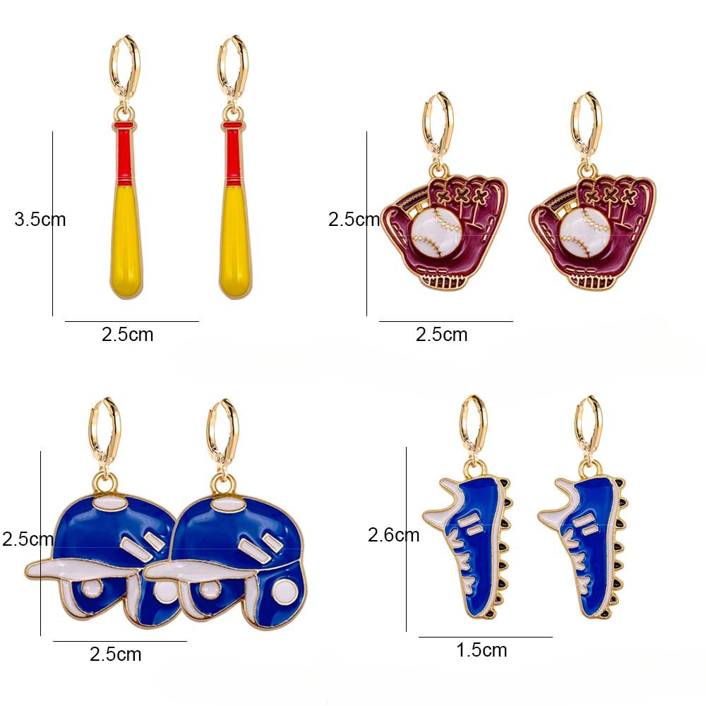 Wholesale Cartoon Baseball Hat Gloves Shoes Oil Drop Earrings ACC-ES-ChenY048