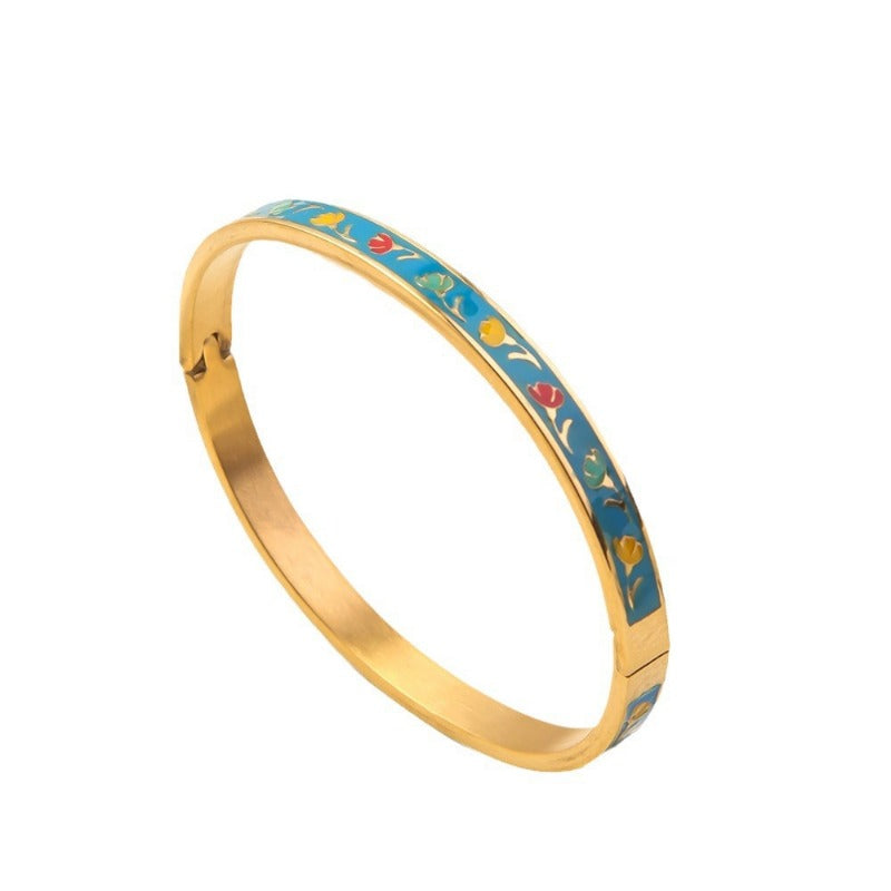 Wholesale Niche Light Luxury Stainless Steel Enamel Oil Drip Bracelet ACC-BT-RuiX005