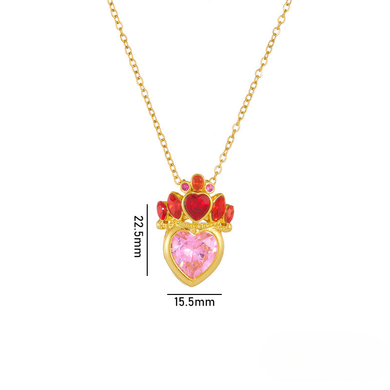 Wholesale Titanium Steel Clavicle Chain Pink Crown Love Necklace Choker Necklace ACC-NE-Rongc009
