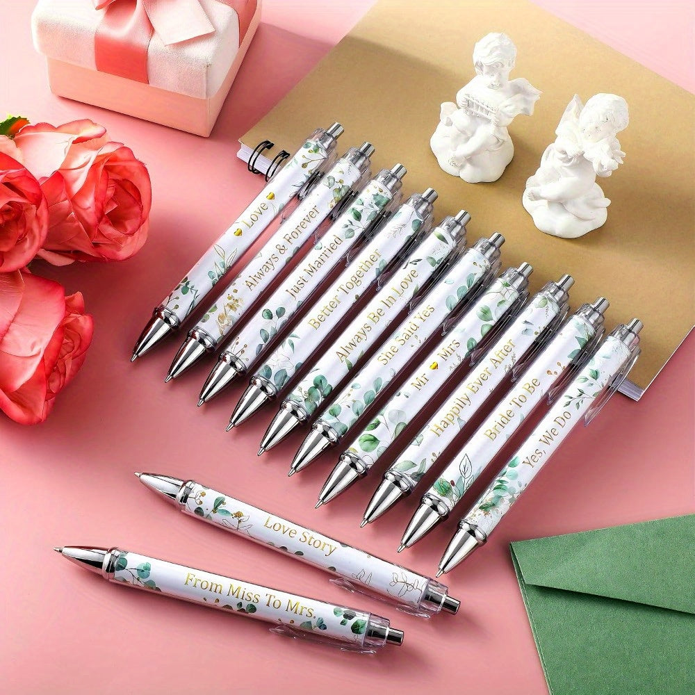 12pcs Wedding Pens Bridal Shower Pens Retractable Bachelorette Pen Black Ballpoint Pens for Guests Book Wedding Bridal Shower Favors for Guest Proposal Bachelor Slumber Party Gifts