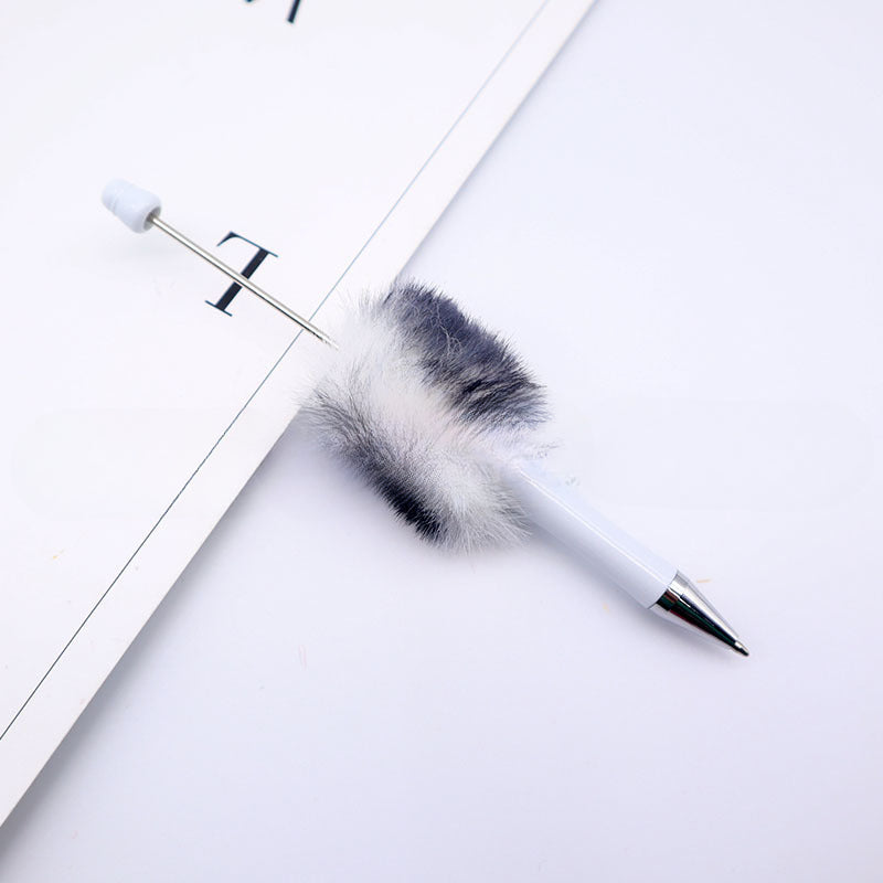 Wholesale Beadable Pens Leopard Print Plush Pom Pom Hairball DIY Beaded Pen ACC-PN-CY002
