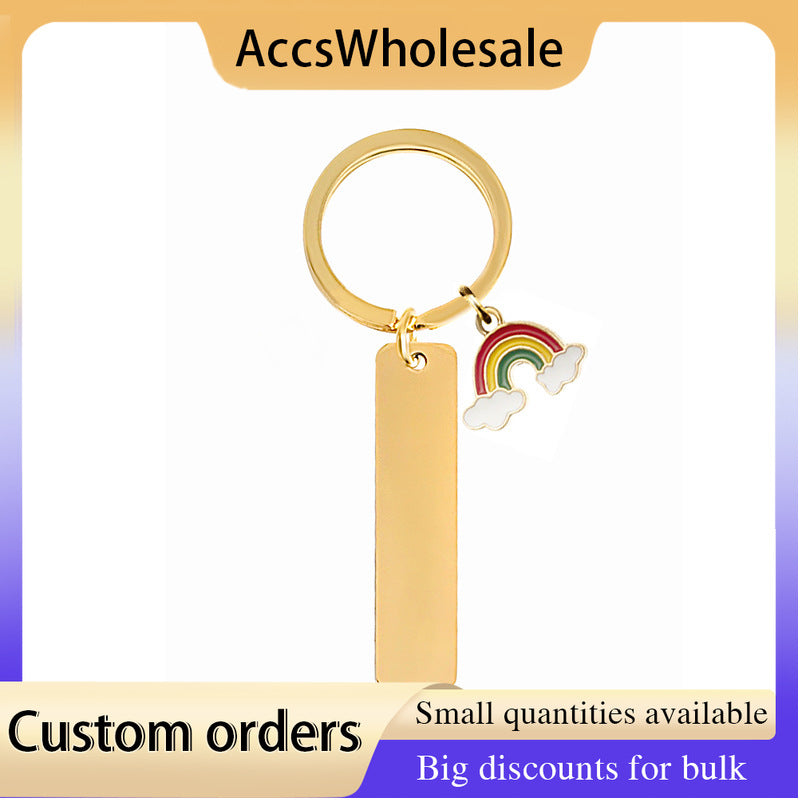 Custom Keychains with Laser Engraved Text or Logo - Multicolor Long Strip Rainbow Metal Keychains