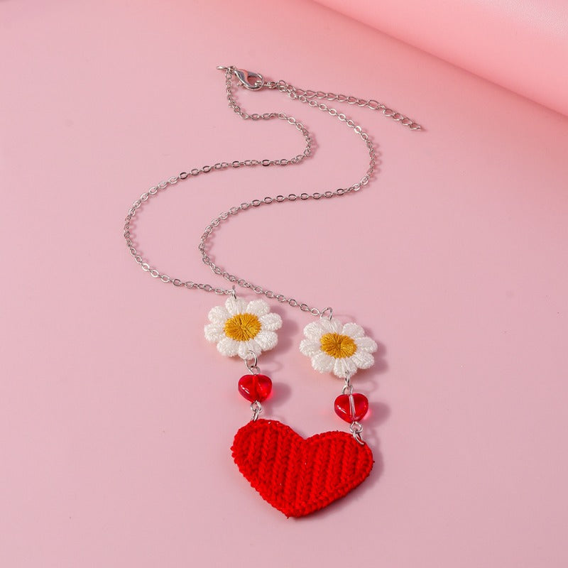Wholesale Valentine's Day Knitted Flower Heart Necklace ACC-NE-YueSen018