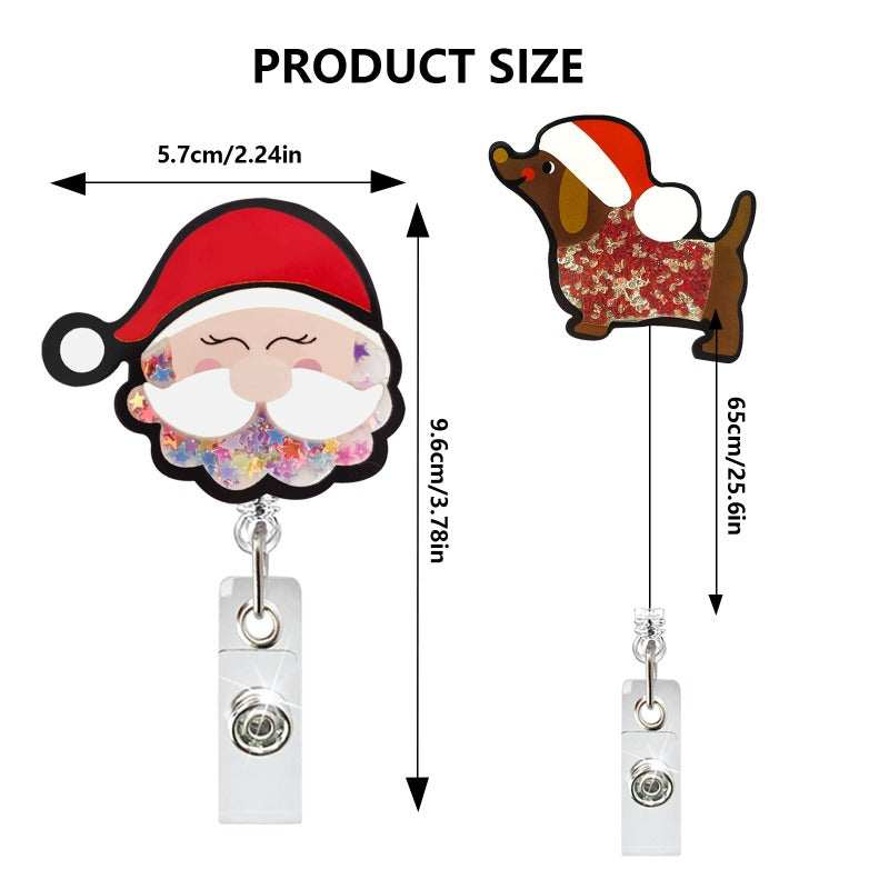 Wholesale Acrylic Quicksand Christmas Dog Old Man Telescopic Rotating Badge Keychain ACC-KC-QiDing013