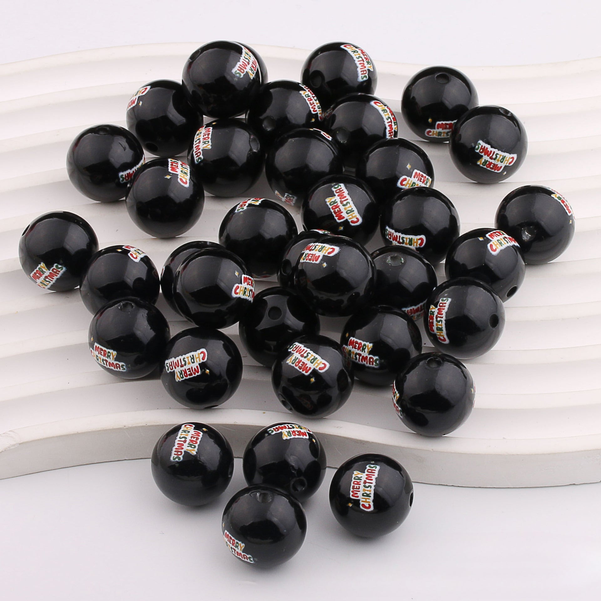 Wholesale 20pcs 16mm Christmas Color Printed Acrylic Round Beads DIY Bead Accessories ACC-BDS-ZhiXiang003
