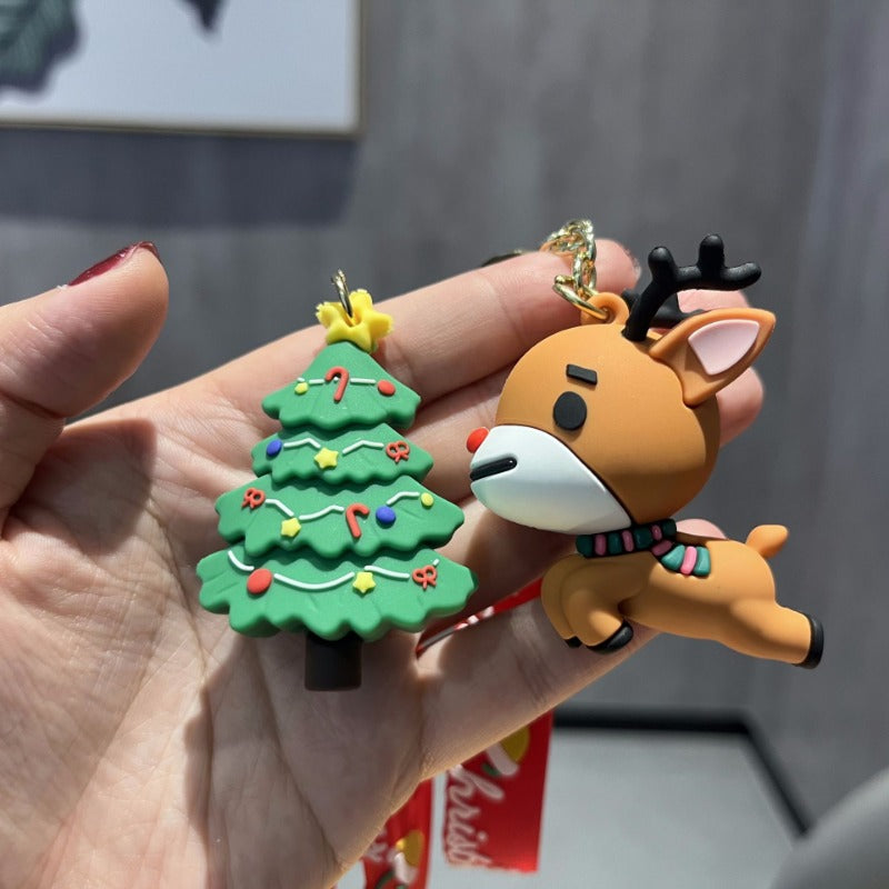 Wholesale PVC Soft Rubber Creative Christmas Old Man Christmas Tree Keychain ACC-KC-WuY002